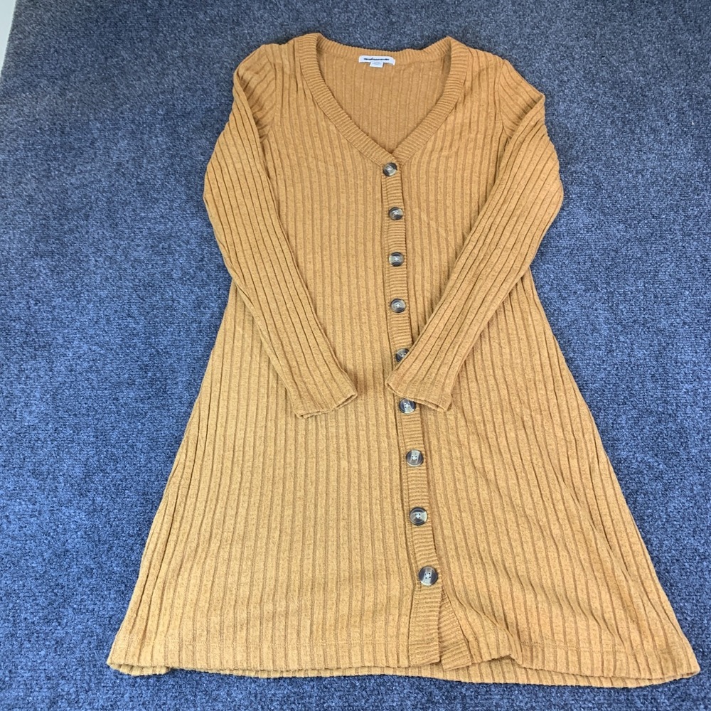 American Eagle Sweater Dress Womens Small Mustard Yellow Good Ribbed Button
